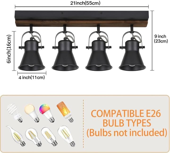 KEESFU 4-Light Track Lighting Kit,Black Semi Flush Mount Ceiling Light with 4 Rotatable Light Heads,Modern Farmhouse Lighting for Livingroom,Bedroom,Hallway,Art Wall,Bathroom,Kitchen.(4-Light) - Image 4